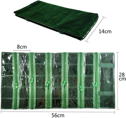 Travel Jewelry Roll Bag Portable Organizer Pouch With Grids&PVC Cover Storage Bags for Necklace, Bracelet, Bracelet,Ring, Badge, Pendant