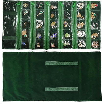 Travel Jewelry Roll Bag Portable Organizer Pouch With Grids&PVC Cover Storage Bags for Necklace, Bracelet, Bracelet,Ring, Badge, Pendant