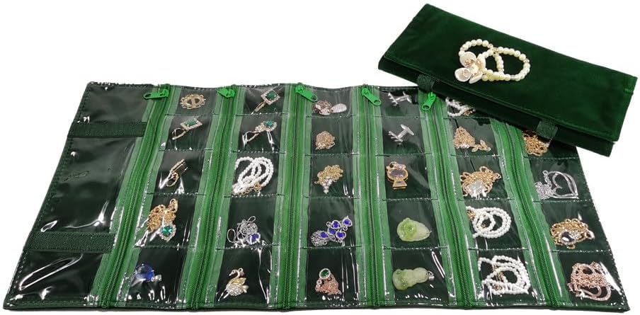 Travel Jewelry Roll Bag Portable Organizer Pouch With Grids&PVC Cover Storage Bags for Necklace, Bracelet, Bracelet,Ring, Badge, Pendant