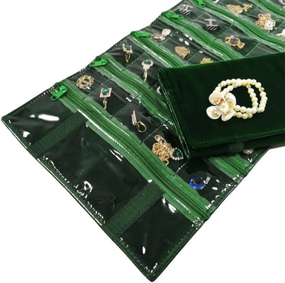 Travel Jewelry Roll Bag Portable Organizer Pouch With Grids&PVC Cover Storage Bags for Necklace, Bracelet, Bracelet,Ring, Badge, Pendant