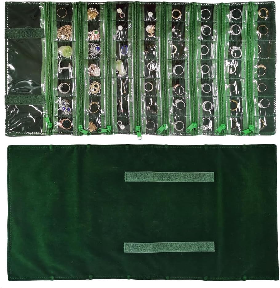 Travel Jewelry Roll Bag Portable Organizer Pouch With Grids&PVC Cover Storage Bags for Necklace, Bracelet, Bracelet,Ring, Badge, Pendant