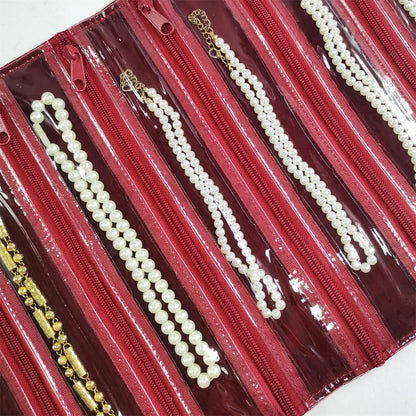 Travel Jewelry Roll Bag Portable Organizer Pouch With Grids&PVC Cover Storage Bags for Necklace, Bracelet, Bracelet,Ring, Badge, Pendant