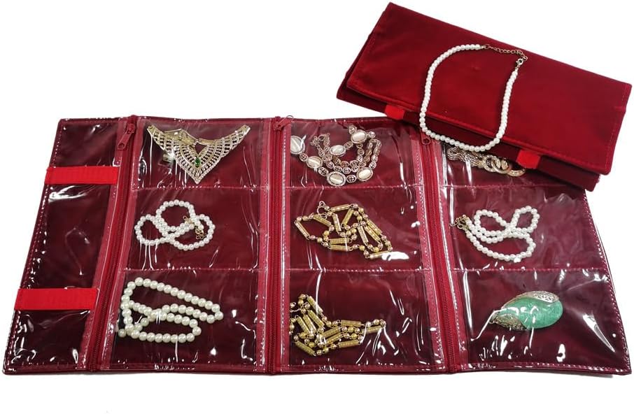 Travel Jewelry Roll Bag Portable Organizer Pouch With Grids&PVC Cover Storage Bags for Necklace, Bracelet, Bracelet,Ring, Badge, Pendant