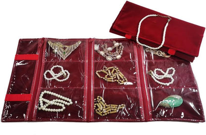 Travel Jewelry Roll Bag Portable Organizer Pouch With Grids&PVC Cover Storage Bags for Necklace, Bracelet, Bracelet,Ring, Badge, Pendant