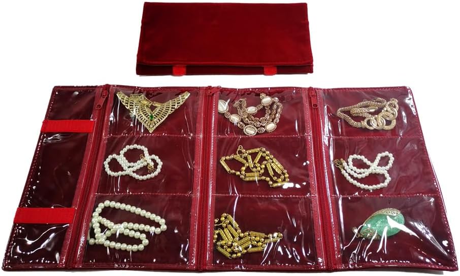 Travel Jewelry Roll Bag Portable Organizer Pouch With Grids&PVC Cover Storage Bags for Necklace, Bracelet, Bracelet,Ring, Badge, Pendant