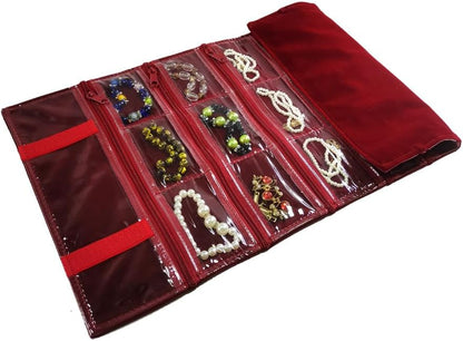 Travel Jewelry Roll Bag Portable Organizer Pouch With Grids&PVC Cover Storage Bags for Necklace, Bracelet, Bracelet,Ring, Badge, Pendant
