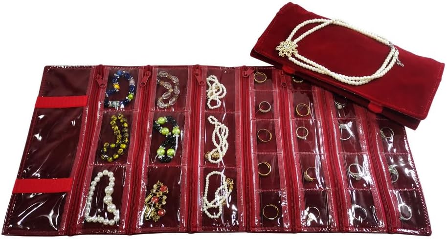 Travel Jewelry Roll Bag Portable Organizer Pouch With Grids&PVC Cover Storage Bags for Necklace, Bracelet, Bracelet,Ring, Badge, Pendant