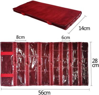 Travel Jewelry Roll Bag Portable Organizer Pouch With Grids&PVC Cover Storage Bags for Necklace, Bracelet, Bracelet,Ring, Badge, Pendant