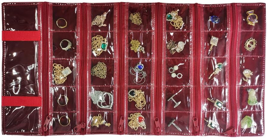 Travel Jewelry Roll Bag Portable Organizer Pouch With Grids&PVC Cover Storage Bags for Necklace, Bracelet, Bracelet,Ring, Badge, Pendant