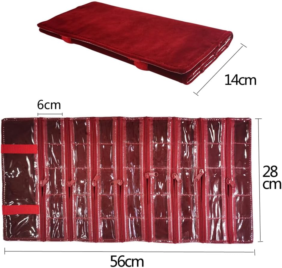 Travel Jewelry Roll Bag Portable Organizer Pouch With Grids&PVC Cover Storage Bags for Necklace, Bracelet, Bracelet,Ring, Badge, Pendant