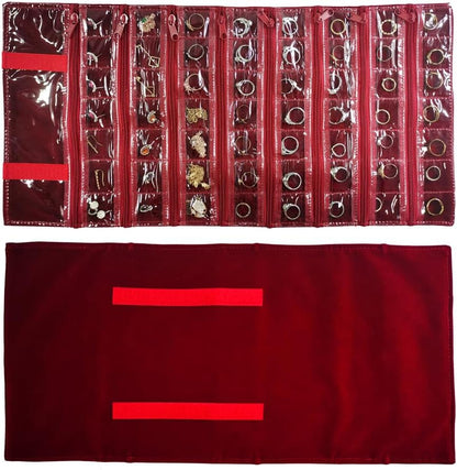 Travel Jewelry Roll Bag Portable Organizer Pouch With Grids&PVC Cover Storage Bags for Necklace, Bracelet, Bracelet,Ring, Badge, Pendant