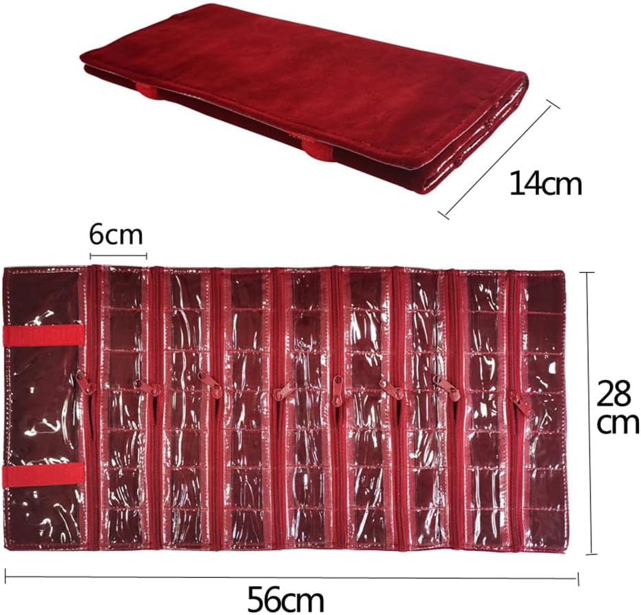 Travel Jewelry Roll Bag Portable Organizer Pouch With Grids&PVC Cover Storage Bags for Necklace, Bracelet, Bracelet,Ring, Badge, Pendant