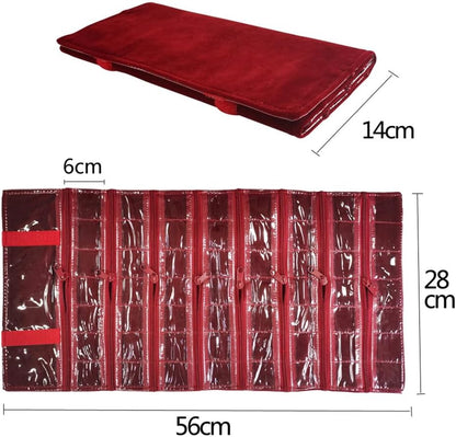 Travel Jewelry Roll Bag Portable Organizer Pouch With Grids&PVC Cover Storage Bags for Necklace, Bracelet, Bracelet,Ring, Badge, Pendant