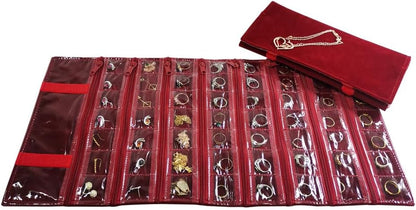 Travel Jewelry Roll Bag Portable Organizer Pouch With Grids&PVC Cover Storage Bags for Necklace, Bracelet, Bracelet,Ring, Badge, Pendant