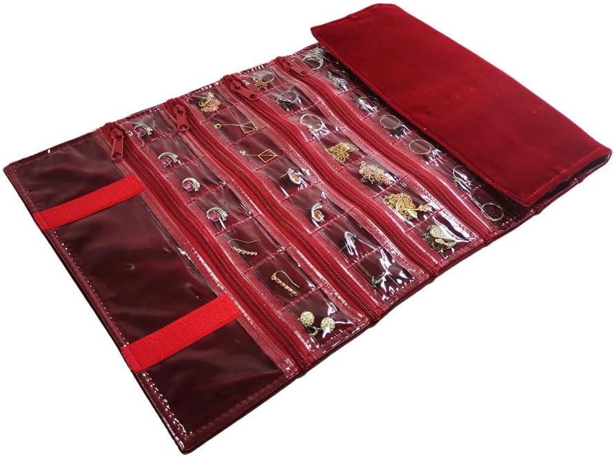 Travel Jewelry Roll Bag Portable Organizer Pouch With Grids&PVC Cover Storage Bags for Necklace, Bracelet, Bracelet,Ring, Badge, Pendant