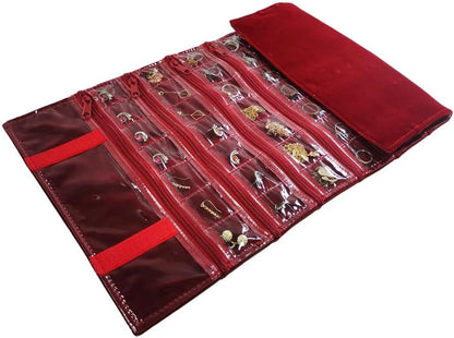 Travel Jewelry Roll Bag Portable Organizer Pouch With Grids&PVC Cover Storage Bags for Necklace, Bracelet, Bracelet,Ring, Badge, Pendant