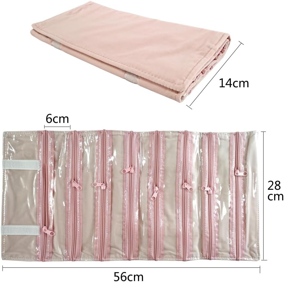 Travel Jewelry Roll Bag Portable Organizer Pouch With Grids&PVC Cover Storage Bags for Necklace, Bracelet, Bracelet,Ring, Badge, Pendant