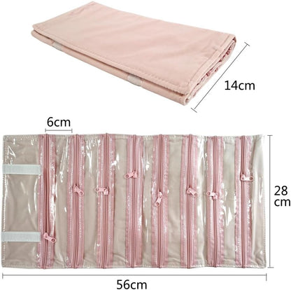 Travel Jewelry Roll Bag Portable Organizer Pouch With Grids&PVC Cover Storage Bags for Necklace, Bracelet, Bracelet,Ring, Badge, Pendant