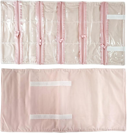 Travel Jewelry Roll Bag Portable Organizer Pouch With Grids&PVC Cover Storage Bags for Necklace, Bracelet, Bracelet,Ring, Badge, Pendant