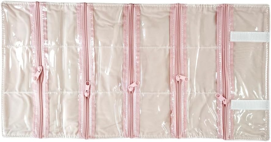 Travel Jewelry Roll Bag Portable Organizer Pouch With Grids&PVC Cover Storage Bags for Necklace, Bracelet, Bracelet,Ring, Badge, Pendant
