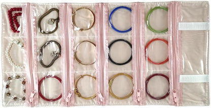 Travel Jewelry Roll Bag Portable Organizer Pouch With Grids&PVC Cover Storage Bags for Necklace, Bracelet, Bracelet,Ring, Badge, Pendant