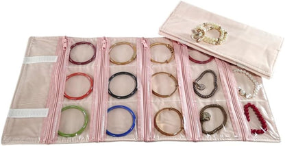 Travel Jewelry Roll Bag Portable Organizer Pouch With Grids&PVC Cover Storage Bags for Necklace, Bracelet, Bracelet,Ring, Badge, Pendant