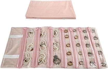 Travel Jewelry Roll Bag Portable Organizer Pouch With Grids&PVC Cover Storage Bags for Necklace, Bracelet, Bracelet,Ring, Badge, Pendant