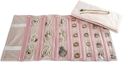Travel Jewelry Roll Bag Portable Organizer Pouch With Grids&PVC Cover Storage Bags for Necklace, Bracelet, Bracelet,Ring, Badge, Pendant