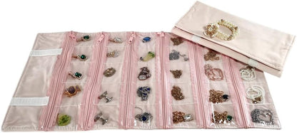 Travel Jewelry Roll Bag Portable Organizer Pouch With Grids&PVC Cover Storage Bags for Necklace, Bracelet, Bracelet,Ring, Badge, Pendant