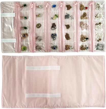 Travel Jewelry Roll Bag Portable Organizer Pouch With Grids&PVC Cover Storage Bags for Necklace, Bracelet, Bracelet,Ring, Badge, Pendant