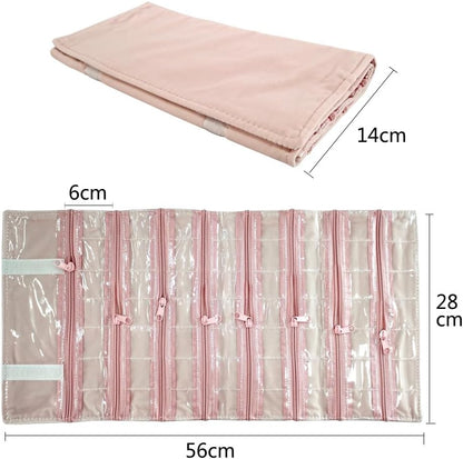 Travel Jewelry Roll Bag Portable Organizer Pouch With Grids&PVC Cover Storage Bags for Necklace, Bracelet, Bracelet,Ring, Badge, Pendant