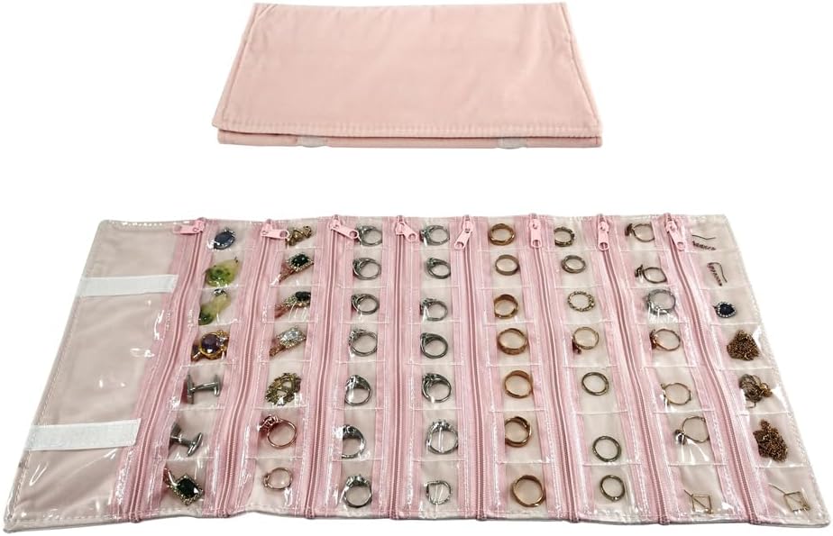 Travel Jewelry Roll Bag Portable Organizer Pouch With Grids&PVC Cover Storage Bags for Necklace, Bracelet, Bracelet,Ring, Badge, Pendant