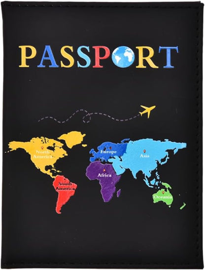 Map Printed Passport Holder for Family Travel Women Men Traveling Essentials Accessories Vacation Travel Gifts Traveler Passport Cover Case Travelling Document Organizer Passport Book Black