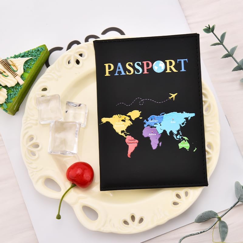 Map Printed Passport Holder for Family Travel Women Men Traveling Essentials Accessories Vacation Travel Gifts Traveler Passport Cover Case Travelling Document Organizer Passport Book Black