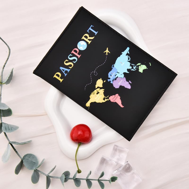 Map Printed Passport Holder for Family Travel Women Men Traveling Essentials Accessories Vacation Travel Gifts Traveler Passport Cover Case Travelling Document Organizer Passport Book Black