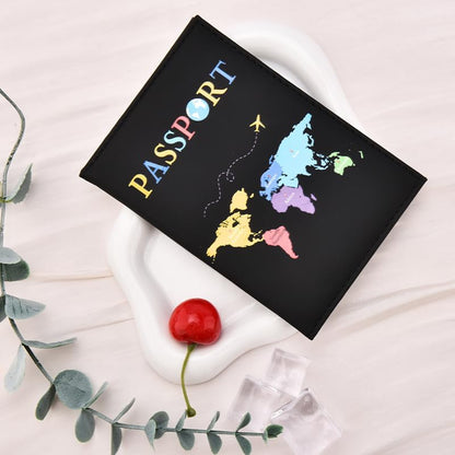 Map Printed Passport Holder for Family Travel Women Men Traveling Essentials Accessories Vacation Travel Gifts Traveler Passport Cover Case Travelling Document Organizer Passport Book Black