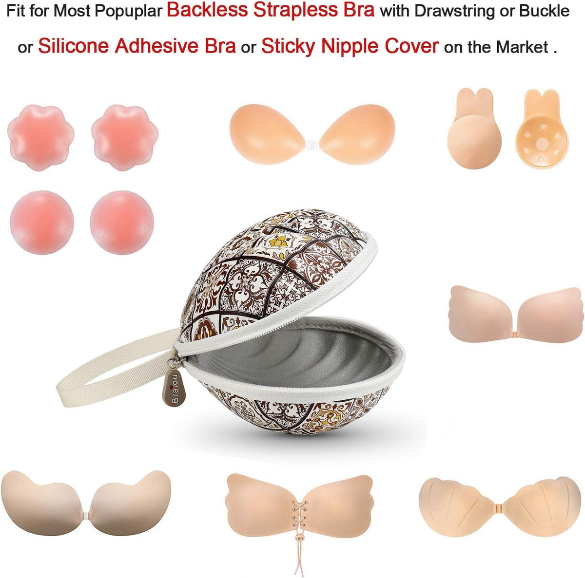 Hard Travel Case for Silicone Bras [A-DD Cup] Premium Nubra Organizer Portable Lingerie Underwear Storage Bag (Brown Plaid)