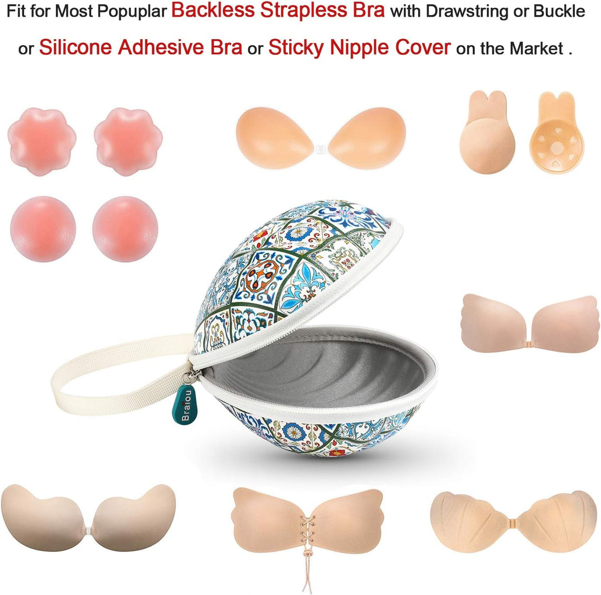 Hard Travel Case for Silicone Bras [A-DD Cup] Premium Nubra Organizer Portable Lingerie Underwear Storage Bag (Brown Plaid)