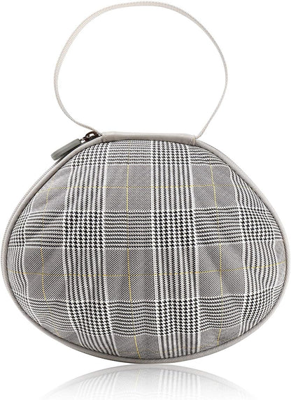 Hard Travel Case for Silicone Bras [A-DD Cup] Premium Nubra Organizer Portable Lingerie Underwear Storage Bag (Brown Plaid)