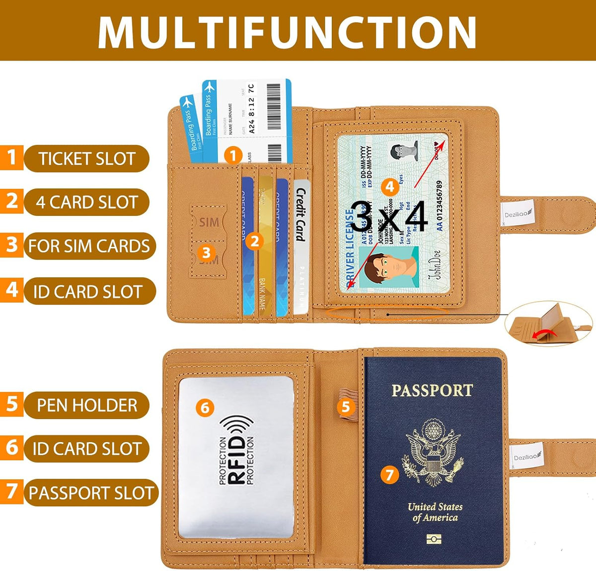 Passport Holder for Women and Men, Passport Holder Card Slots, RFID Blocking Passport Wallet, Travel Essentials Cute Passport Cover Passport Case (Navy blue)