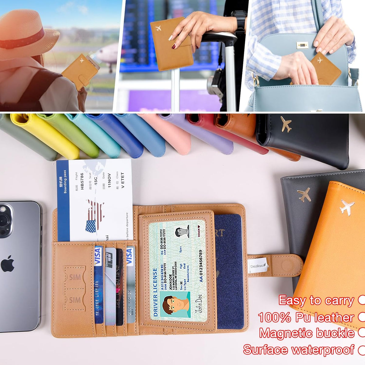 Passport Holder for Women and Men, Passport Holder Card Slots, RFID Blocking Passport Wallet, Travel Essentials Cute Passport Cover Passport Case (Navy blue)