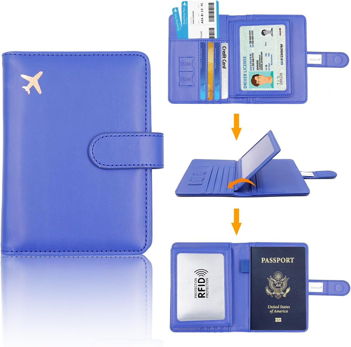 Passport Holder for Women and Men, Passport Holder Card Slots, RFID Blocking Passport Wallet, Travel Essentials Cute Passport Cover Passport Case (Navy blue)