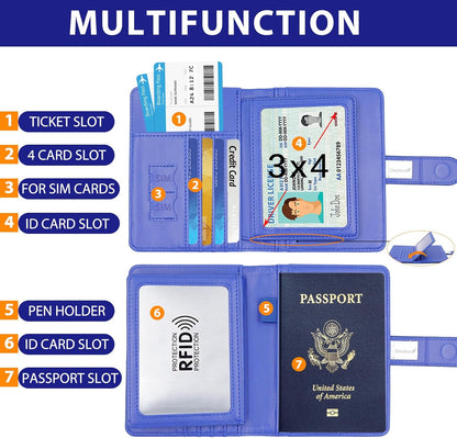 Passport Holder for Women and Men, Passport Holder Card Slots, RFID Blocking Passport Wallet, Travel Essentials Cute Passport Cover Passport Case (Navy blue)