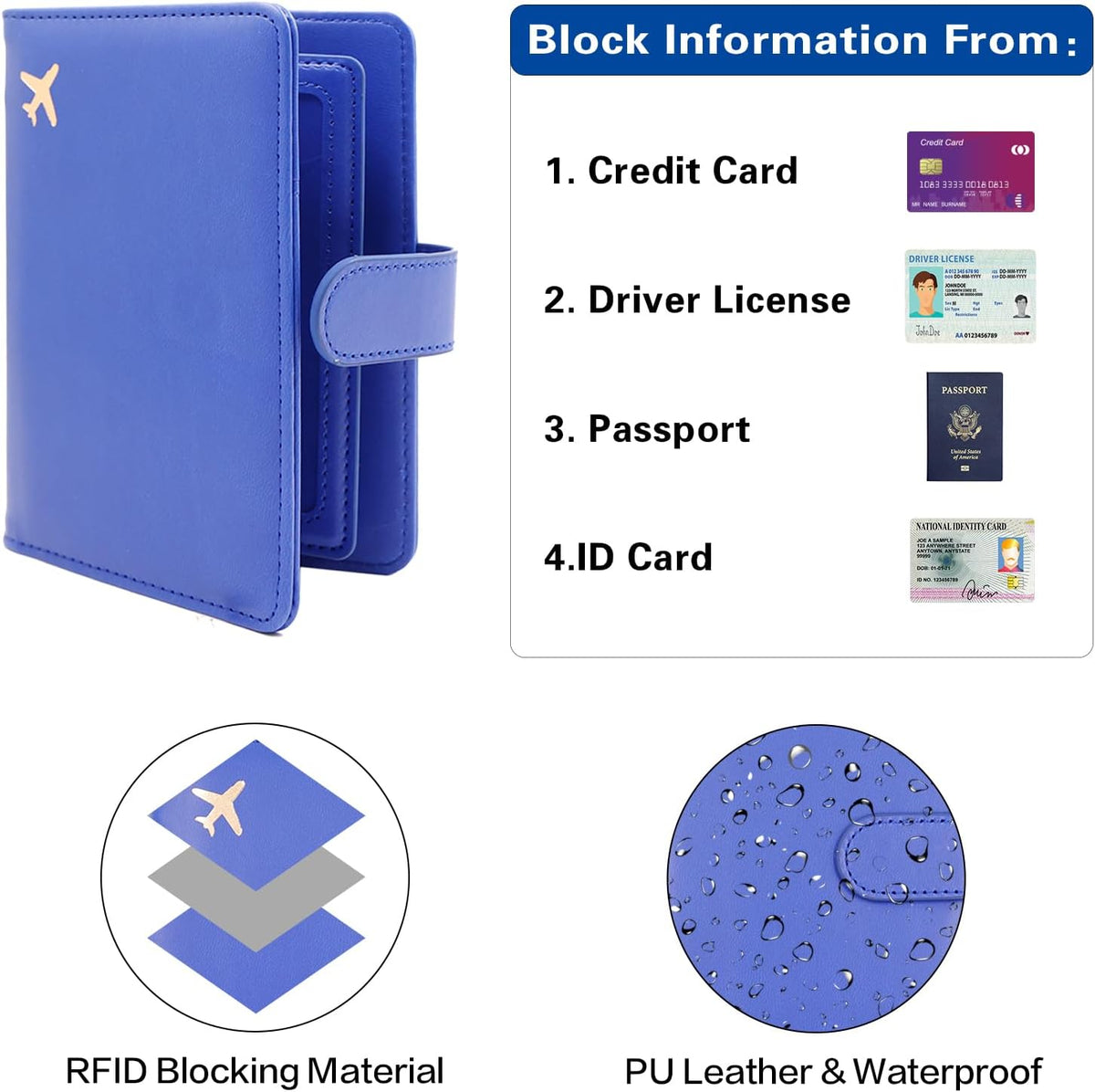 Passport Holder for Women and Men, Passport Holder Card Slots, RFID Blocking Passport Wallet, Travel Essentials Cute Passport Cover Passport Case (Navy blue)