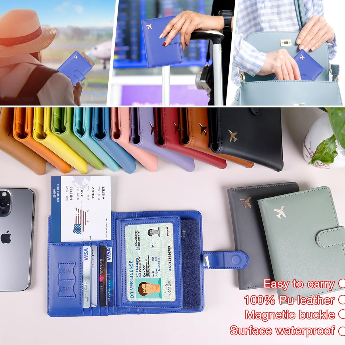 Passport Holder for Women and Men, Passport Holder Card Slots, RFID Blocking Passport Wallet, Travel Essentials Cute Passport Cover Passport Case (Navy blue)
