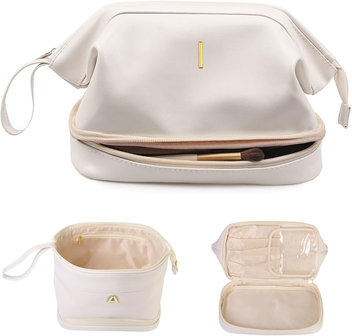 Cute Female Gift, Personalized Makeup Bag, Monogrammed Gifts, Initial Double Layer Cosmetic Bag with Makeup Brush Organizer, Travel Toiletry Bag, Gifts for Friends Female Mom, Teen Girl Gifts