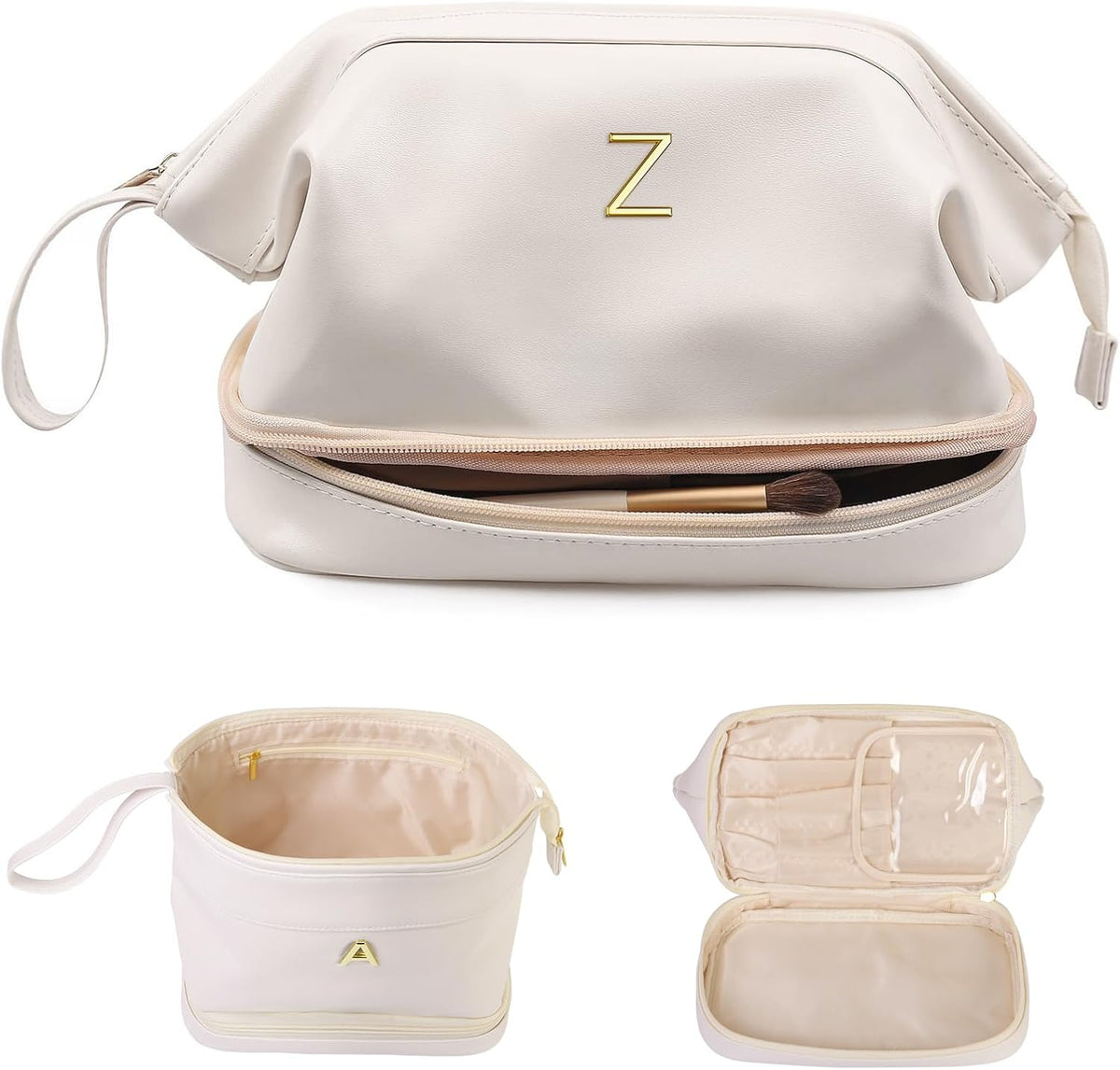 Cute Female Gift, Personalized Makeup Bag, Monogrammed Gifts, Initial Double Layer Cosmetic Bag with Makeup Brush Organizer, Travel Toiletry Bag, Gifts for Friends Female Mom, Teen Girl Gifts
