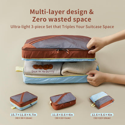 3 Set Packing Cubes for Travel with Hanging Straps | Double Zipper, Premium Luggage Organizer Bags, Lightweight Hanging Travel Organizer Set, Packing Bags for Suitcase Essentials
