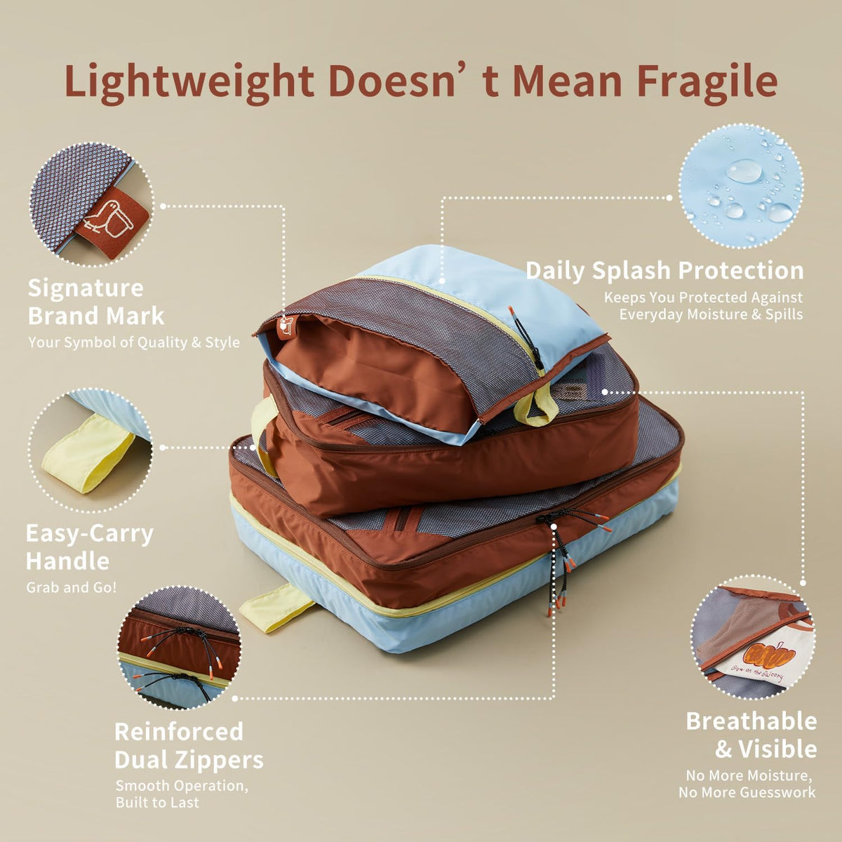 3 Set Packing Cubes for Travel with Hanging Straps | Double Zipper, Premium Luggage Organizer Bags, Lightweight Hanging Travel Organizer Set, Packing Bags for Suitcase Essentials