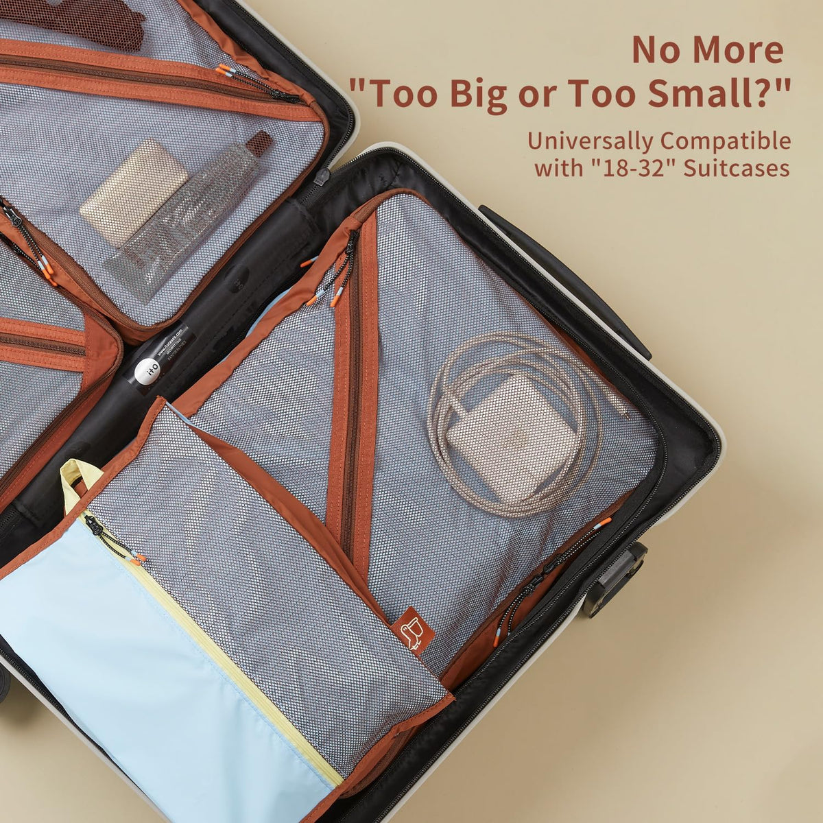 3 Set Packing Cubes for Travel with Hanging Straps | Double Zipper, Premium Luggage Organizer Bags, Lightweight Hanging Travel Organizer Set, Packing Bags for Suitcase Essentials